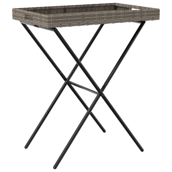 vidaXL Τραπέζι Δίσκος Πτυσσόμενο Γκρι 65x40x75 εκ. Συνθετικό Ρατάν