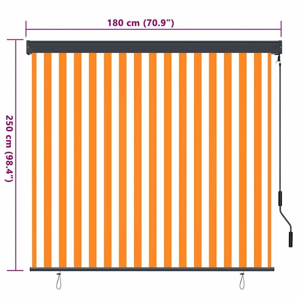 vidaXL Εξωτερικό ρολό Ριγέ Πορτοκαλί και λευκό 180 x 250 cm ύφασμα