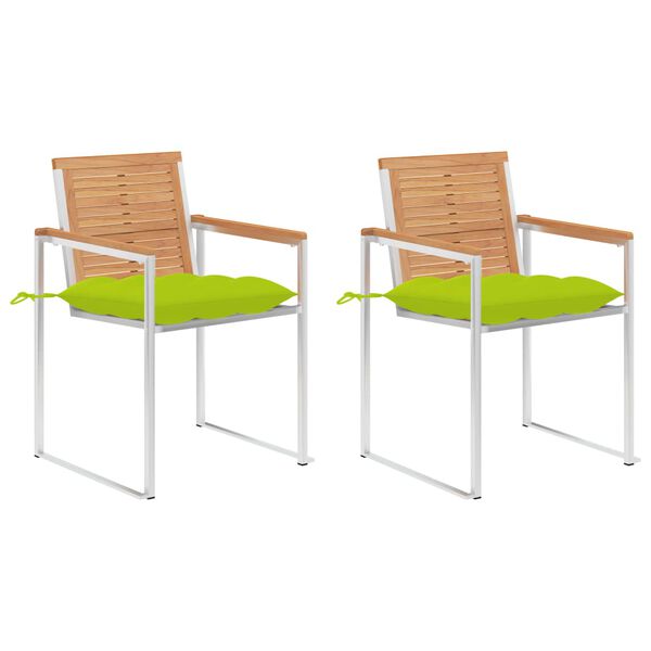 vidaXL Καρέκλες Κήπου 2 τεμ. από Μασίφ Ξύλο Teak/Ατσάλι με Μαξιλάρια