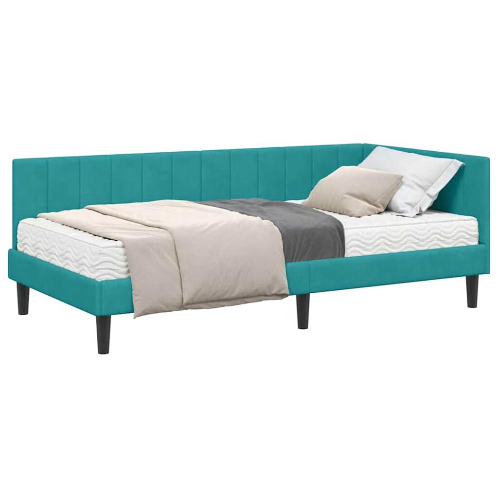 vidaXL Κρεβάτι Γωνίας με στρώμα Τιρκουάζ 90 x 190 cm Βελούδο