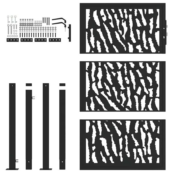 vidaXL Πόρτα Κήπου Μαύρη με Σχέδιο Ατσάλινης Γραμμής 105x155 εκ.