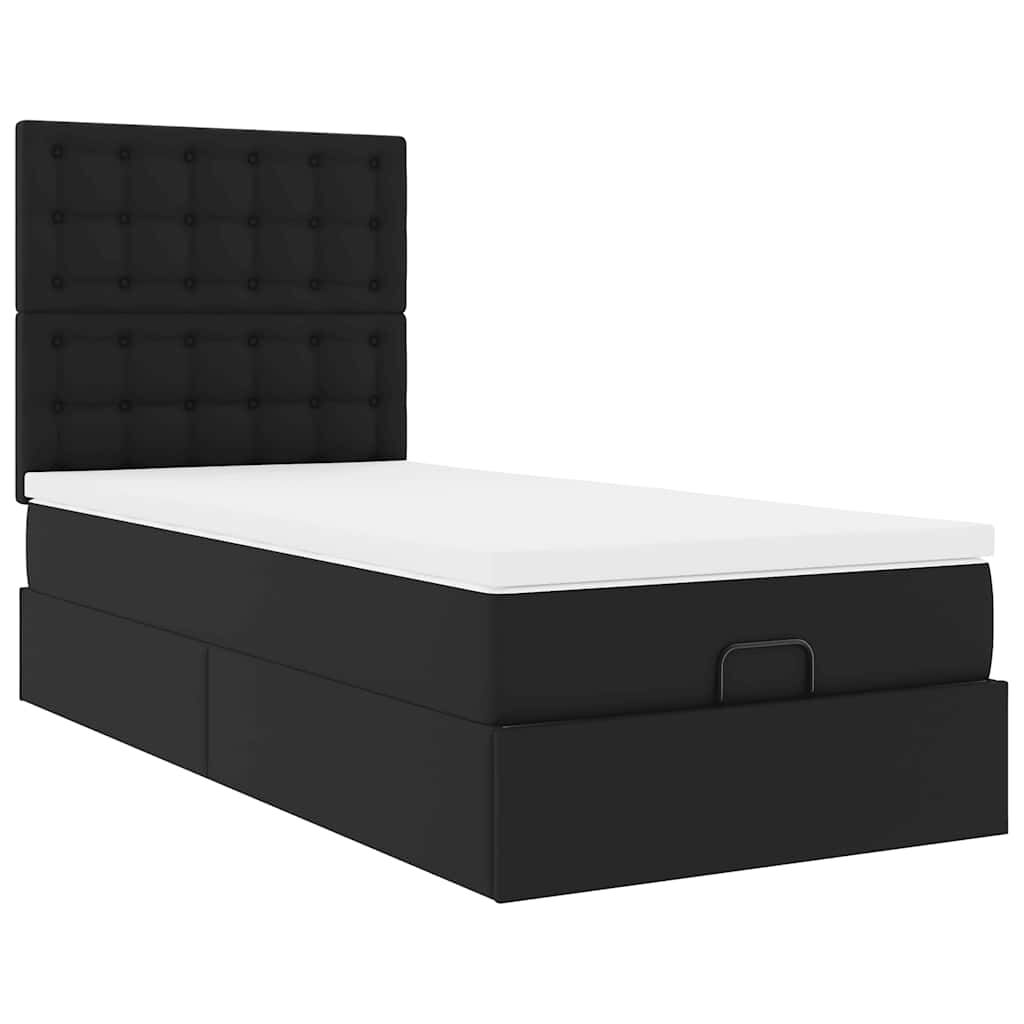 vidaXL Οθωμανικό κρεβάτι με στρώμα Μαύρο 90x200cm Faux Leather