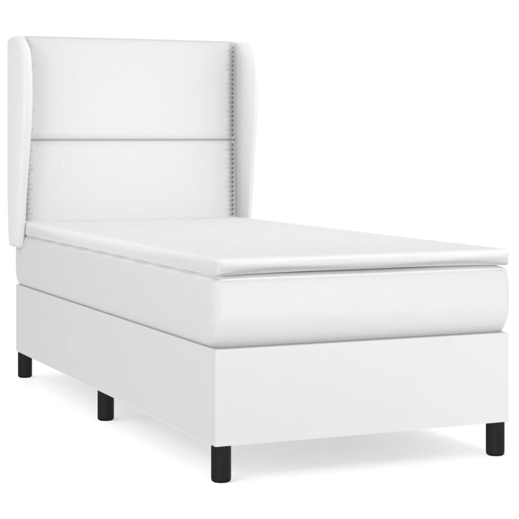 vidaXL Κρεβάτι Boxspring με Στρώμα Λευκό 100x200εκ.από Συνθετικό Δέρμα