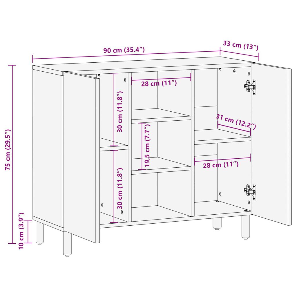 vidaXL Μπουφέ 90x33x75 εκ Μασίφ ξύλο ακακίας