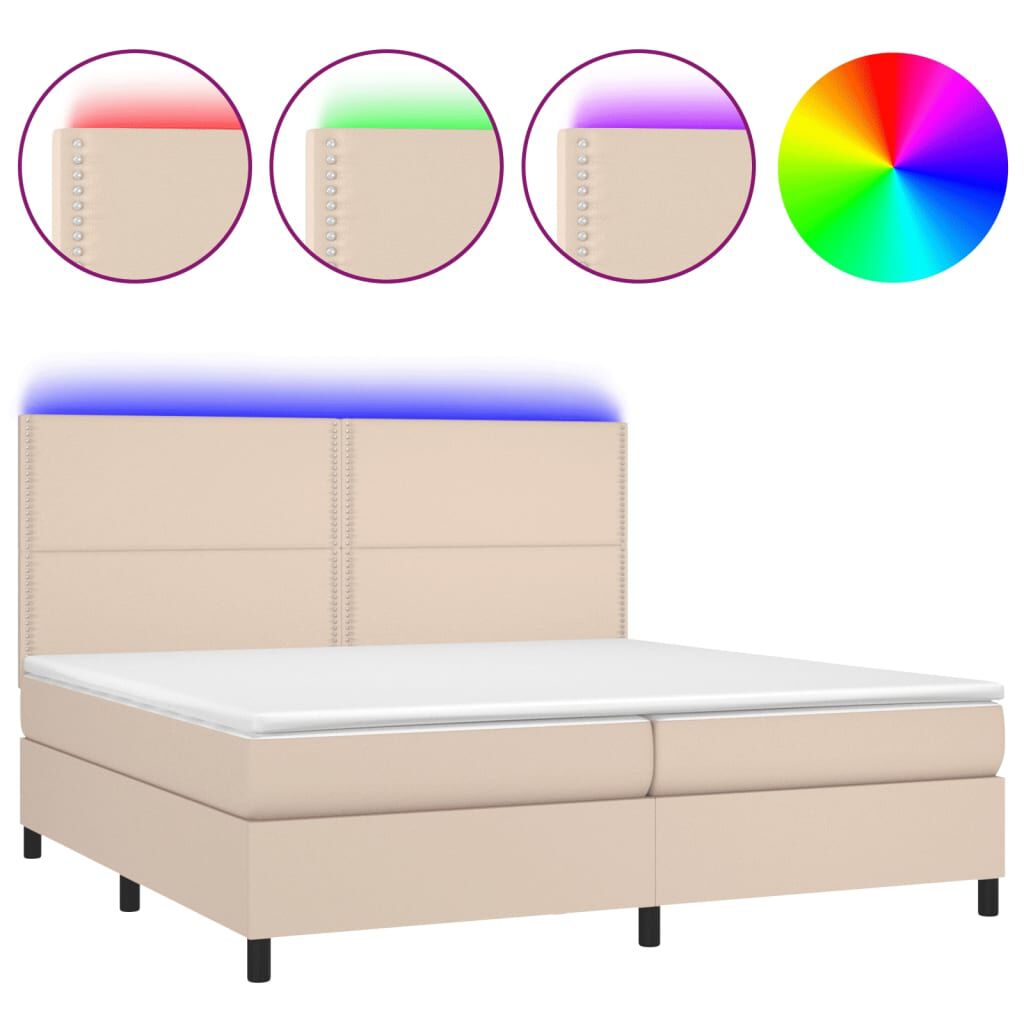 vidaXL Κρεβάτι Boxspring Στρώμα&LED Καπουτσίνο 200x200 εκ. Συνθ. Δέρμα