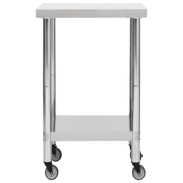 vidaXL Πάγκος Εργασίας Κουζίνας με Ροδάκια 60x60x85 εκ Ανοξείδ. Ατσάλι