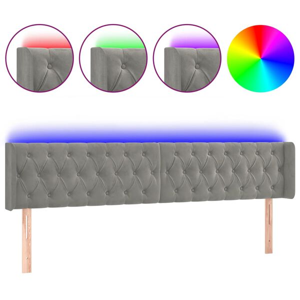 vidaXL Κεφαλάρι Κρεβατιού LED Ανοιχτό Γκρι 203x16x78/88 εκ. Βελούδινο