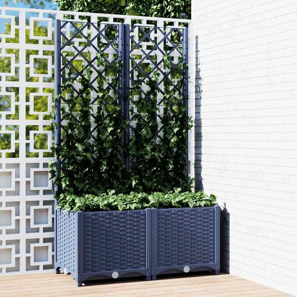 vidaXL Ζαρντινιέρα Κήπου με Καφασωτό Μπλε Γκρι 80x40x136 εκ. από PP
