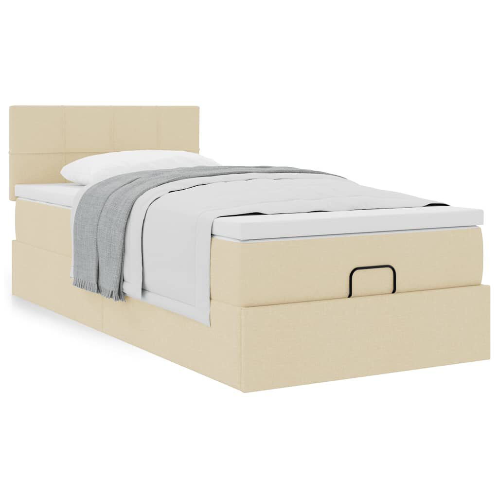 vidaXL Οθωμανικό κρεβάτι με στρώμα Cream 90x200cm ύφασμα