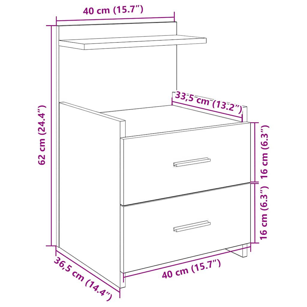 vidaXL Κομοδίνο με 2 Συρτάρια Γκρι Σκυρόδεμα 40x36,5x62 εκ.