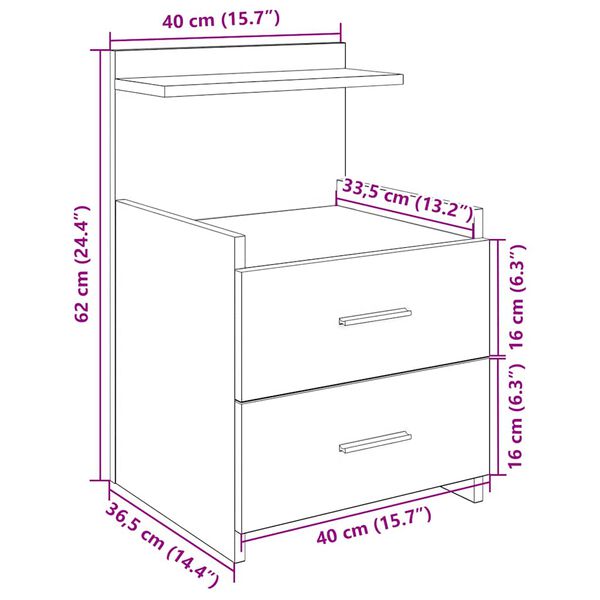 vidaXL Κομοδίνο με 2 Συρτάρια Γκρι Σκυρόδεμα 40x36,5x62 εκ.