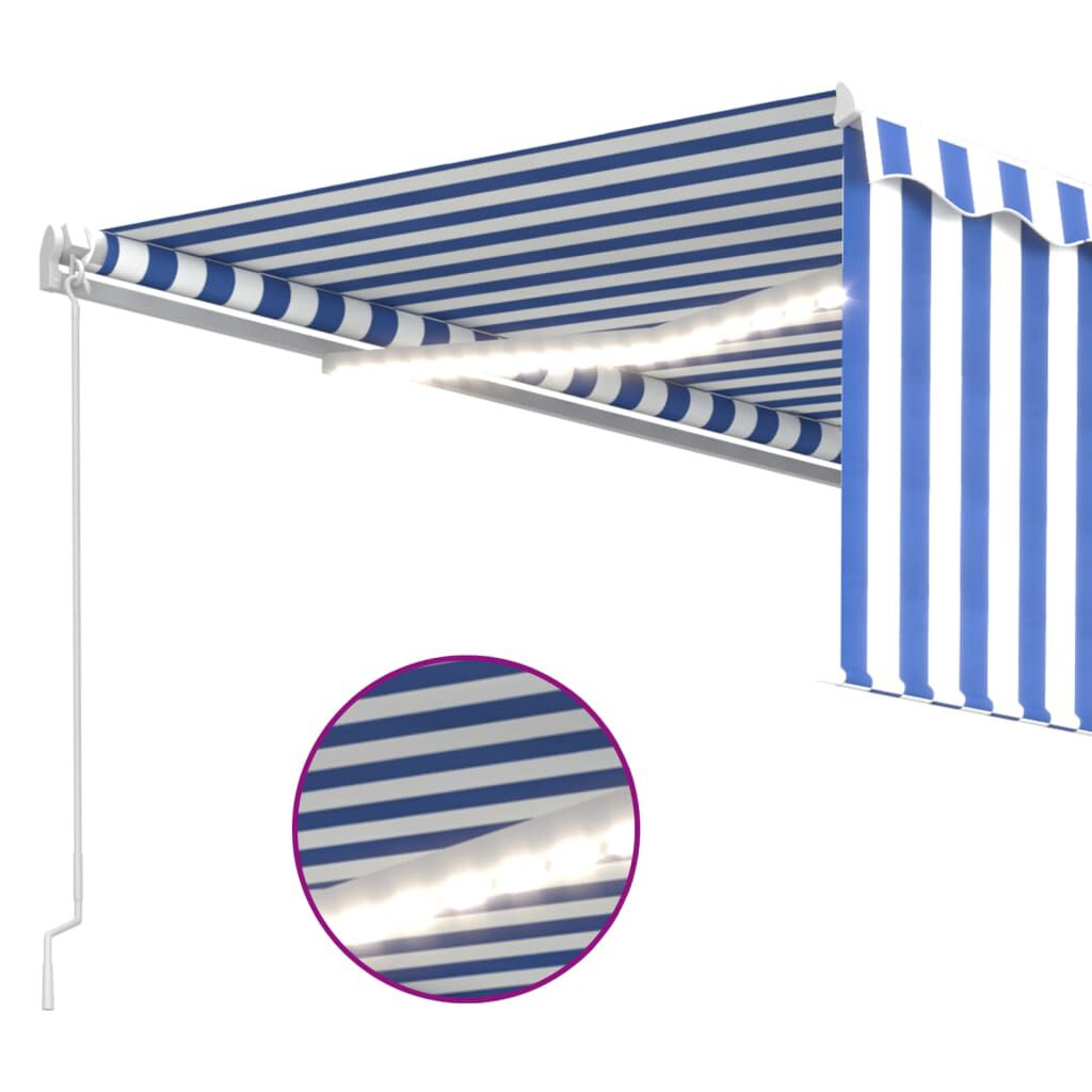 vidaXL Τέντα Συρόμενη Χειροκίνητη με Σκίαστρο & LED Μπλε/Λευκό 4 x 3 μ