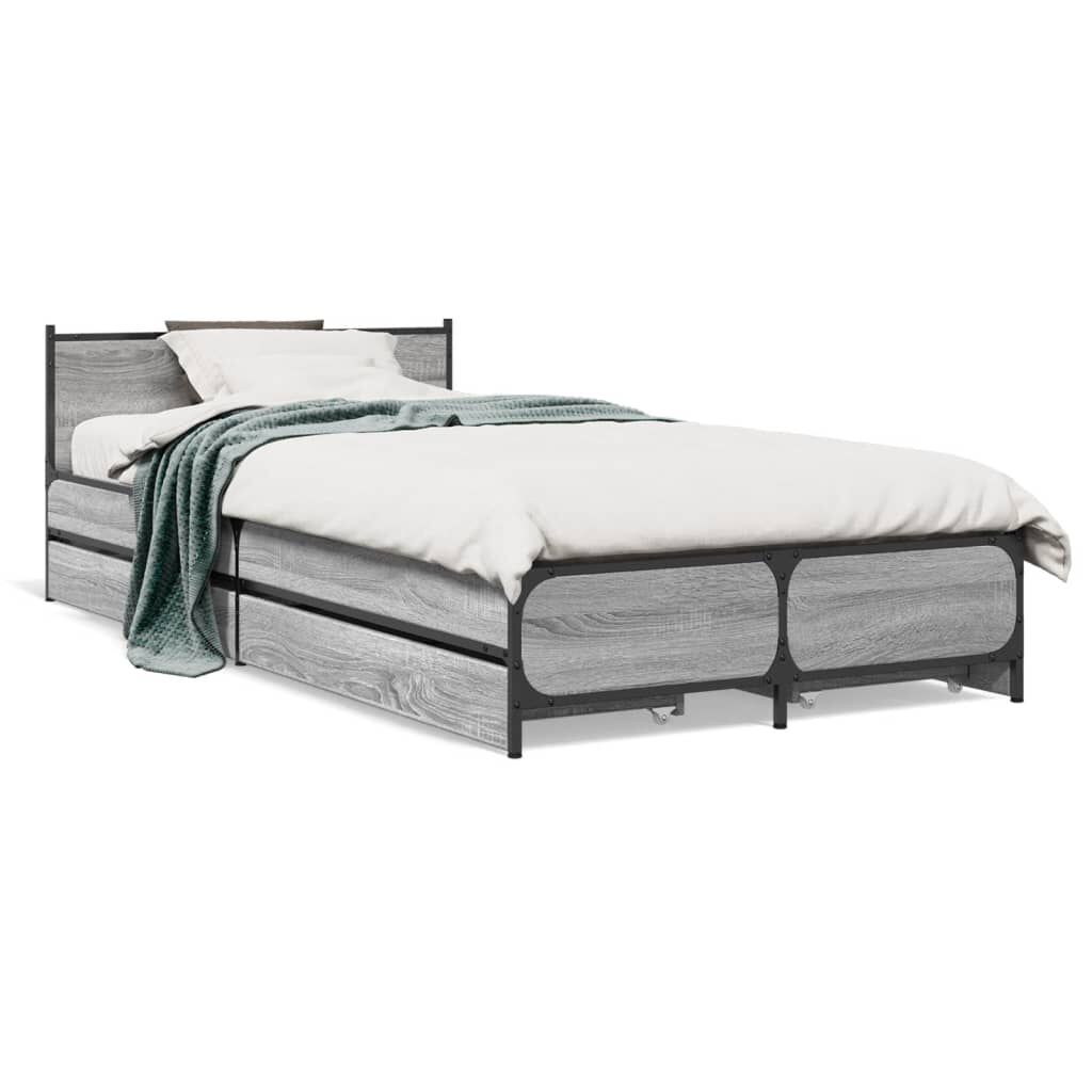 vidaXL Πλαίσιο Κρεβατιού με Συρτάρια Γκρι Sonoma 75x190 εκ. Επεξ. Ξύλο
