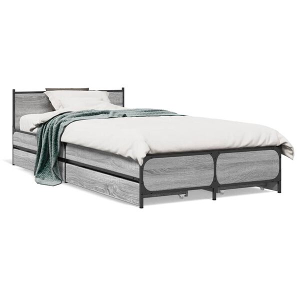 vidaXL Πλαίσιο Κρεβατιού με Συρτάρια Γκρι Sonoma 75x190 εκ. Επεξ. Ξύλο