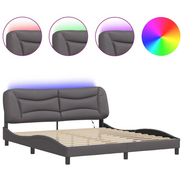 vidaXL Πλαίσιο Κρεβατιού με LED Γκρι 180x200 εκ. Συνθετικό Δέρμα