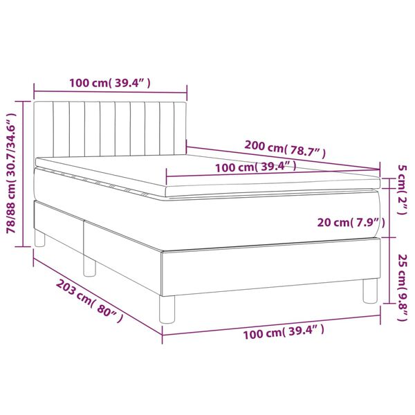vidaXL Κρεβάτι Boxspring με Στρώμα & LED Taupe 100x200 εκ. Υφασμάτινο
