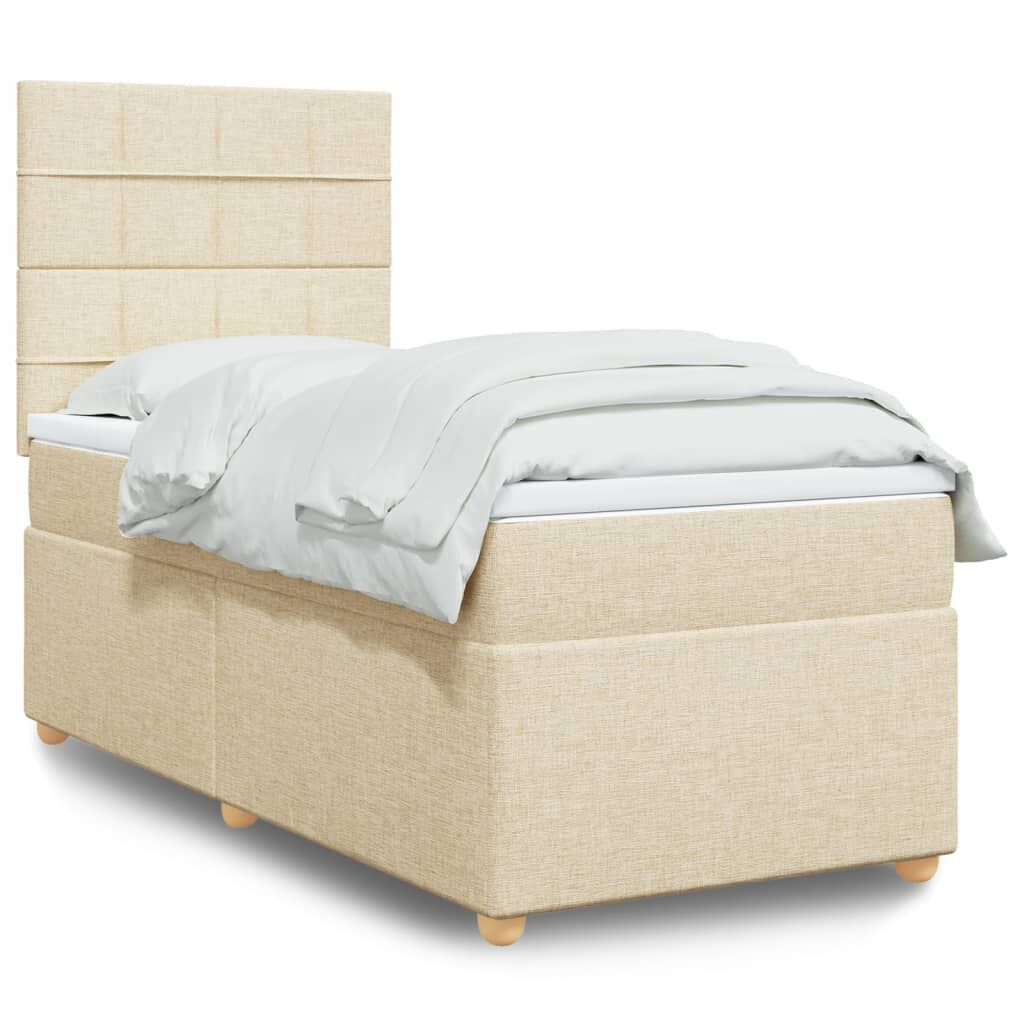 vidaXL Κρεβάτι Boxspring με Στρώμα Κρεμ 90x190 εκ.Υφασμάτινο