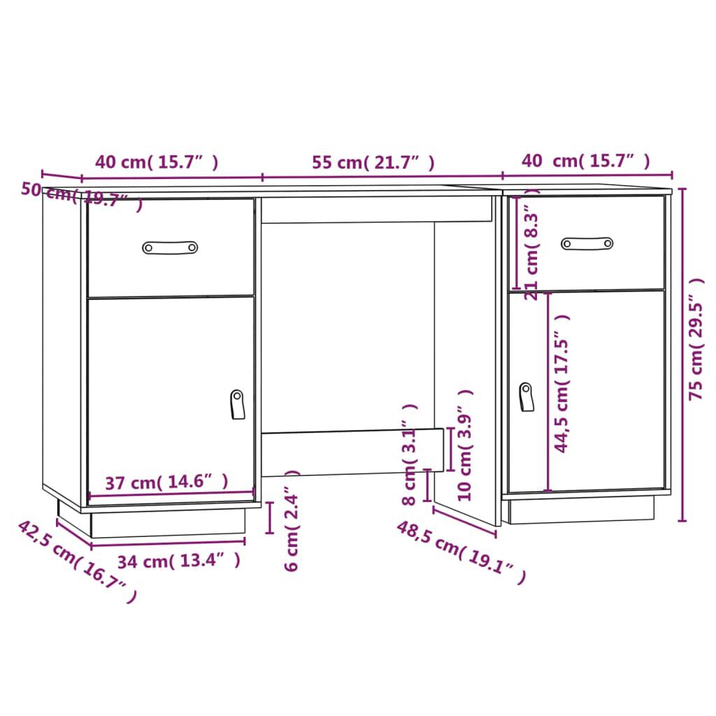 vidaXL Ντουλάπι Γραφείου Καφέ Μελί 135x50x75εκ. από Μασίφ Ξύλο Πεύκου