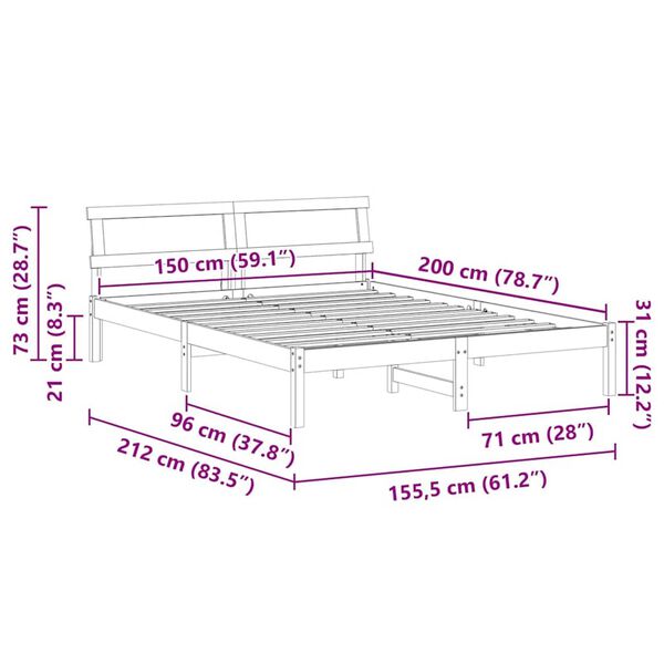 vidaXL Σκελετός Κρεβατιού Λευκό 150 x 200 cm Μασίφ ξύλο πεύκου