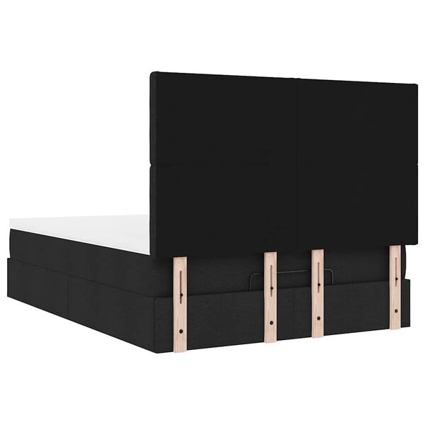vidaXL Οθωμανικό κρεβάτι με στρώμα & LEDs Μαύρο 140x190 cm Ύφασμα
