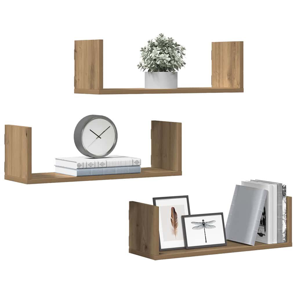 vidaXL Ραφιέρες Τοίχου 3 τεμ. Αρτισιανή Δρυς 58x18x18 εκ. Επεξ. Ξύλο