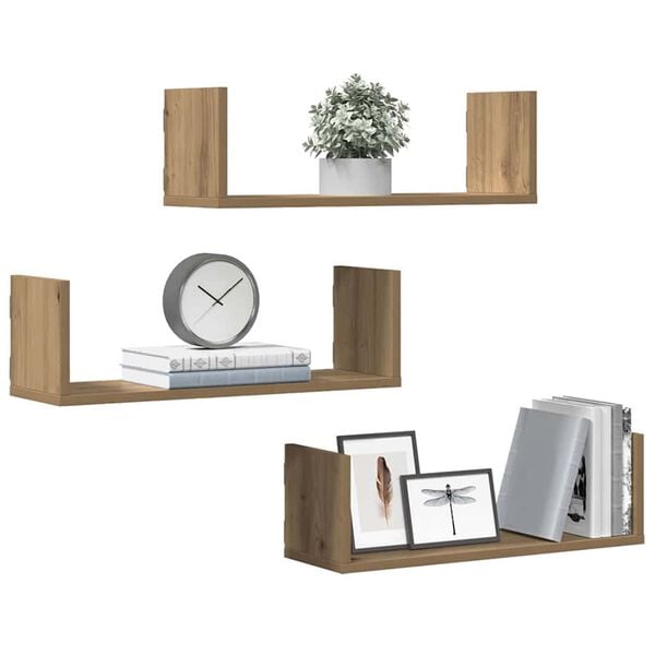 vidaXL Ραφιέρες Τοίχου 3 τεμ. Αρτισιανή Δρυς 58x18x18 εκ. Επεξ. Ξύλο