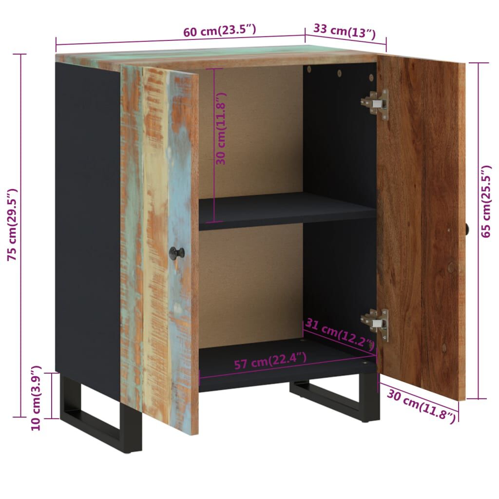vidaXL Ντουλάπι 60 x 33 x 75 εκ. από Μασίφ Ανακυκλωμένο Ξύλο