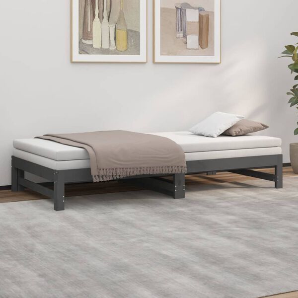 vidaXL Καναπές Κρεβάτι Συρόμενος Γκρι 2x(90x200) εκ. Μασίφ Ξύλο Πεύκου