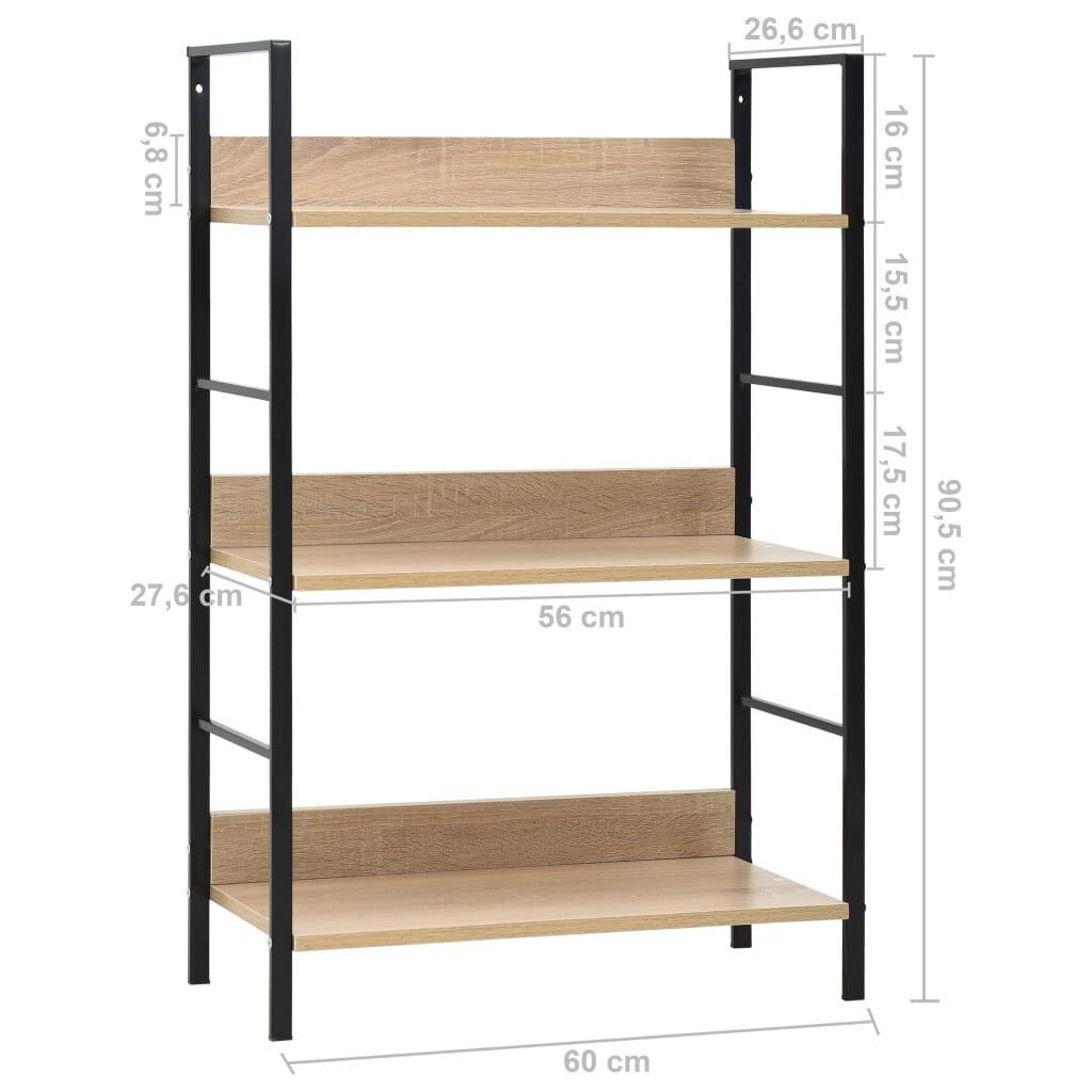 vidaXL Ραφιέρα 3 Επιπέδων Δρυς 60x27,6x90,5 εκ. Επεξεργασμένο Ξύλο