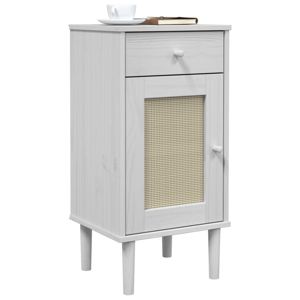 vidaXL Κομοδίνο SENJA Λευκό Όψη Ρατάν 40x35x80εκ από Μασίφ Ξύλο Πεύκου