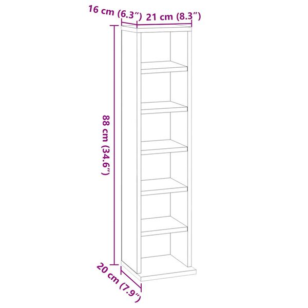 vidaXL Έπιπλο για CD Γκρι Σκυροδέματος 21x20x88 εκ. Επεξεργασμένο Ξύλο