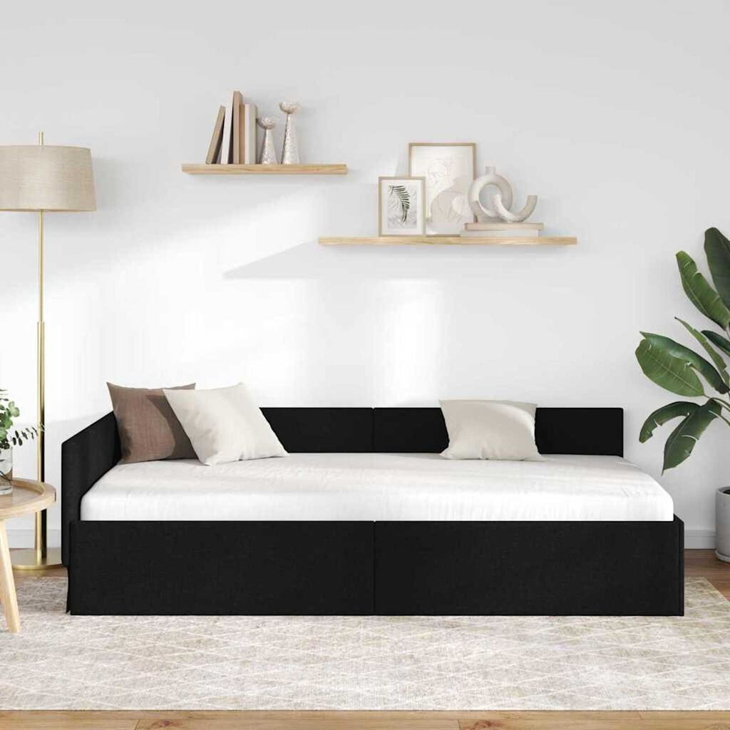 vidaXL Κρεβάτι Γωνίας Μαύρο 90 x 200 cm Ύφασμα και Έργο ξύλου