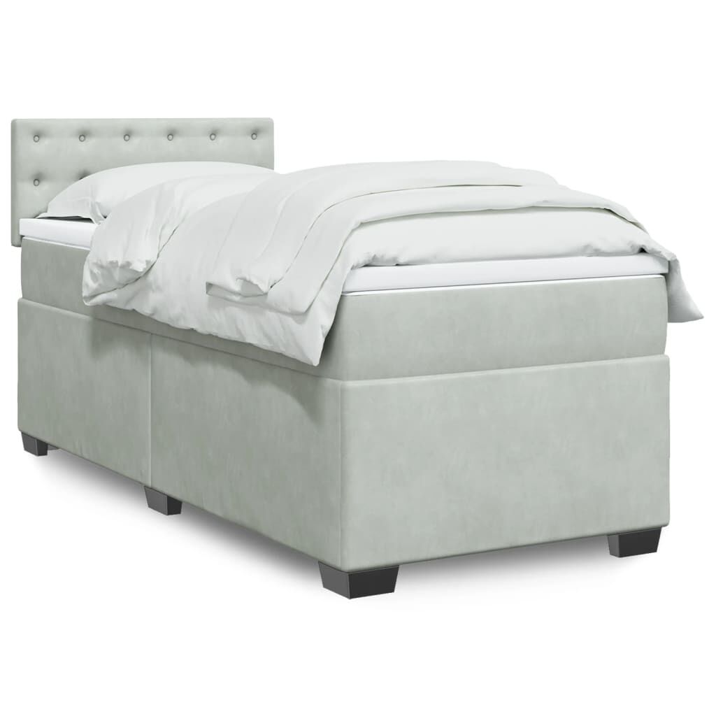 vidaXL Κρεβάτι Boxspring με Στρώμα Ανοιχτό Γκρι 100x200 εκ. Βελούδινο