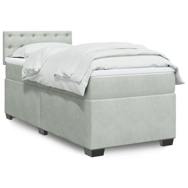 vidaXL Κρεβάτι Boxspring με Στρώμα Ανοιχτό Γκρι 100x200 εκ. Βελούδινο