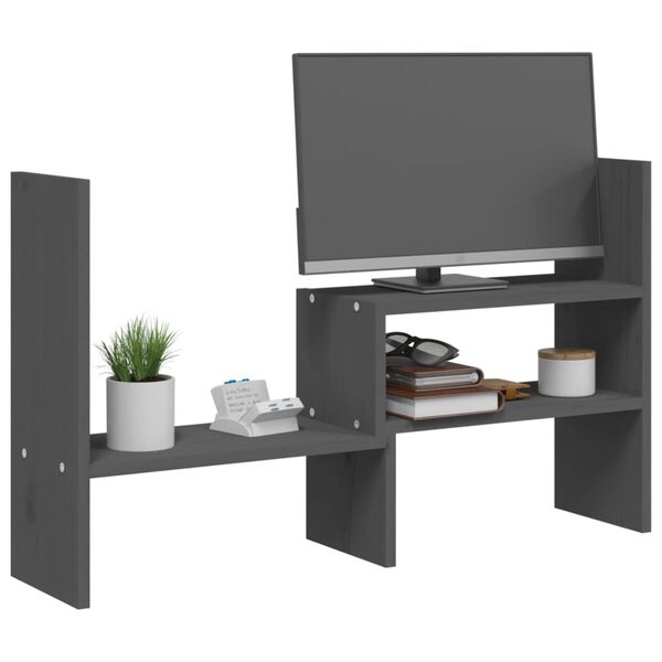 vidaXL Βάση Οθόνης Γκρι (39-72)x17x43 εκ. από Μασίφ Ξύλο Πεύκου