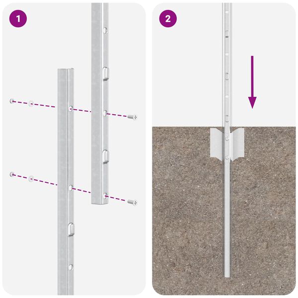 vidaXL Πό posts φράχτη 44 pcs Ασημί 180 εκ. Ατσάλι