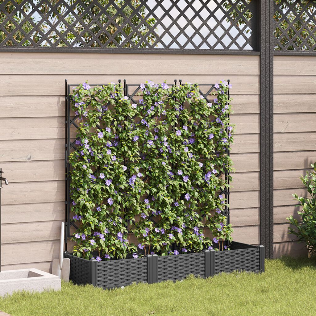 vidaXL Γλάστρα Κήπου με Πλέγμα 3 τεμ Μαύρη 120x40x125.5 εκ.