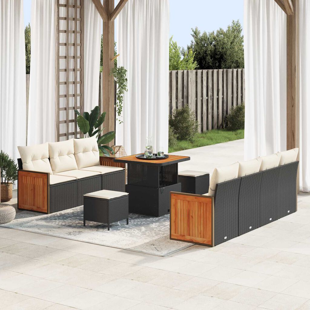 vidaXL Σετ Καναπέ Κήπου 10 pcs Μαύρο και κρεμ 80 x 80 x 71 cm