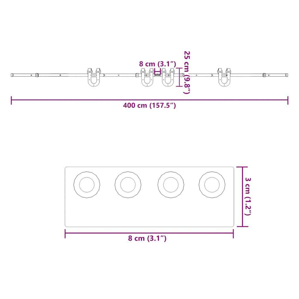 vidaXL Μηχανισμός Συρόμενης Μεσόπορτας Μαύρος 400 εκ. Ατσάλινος