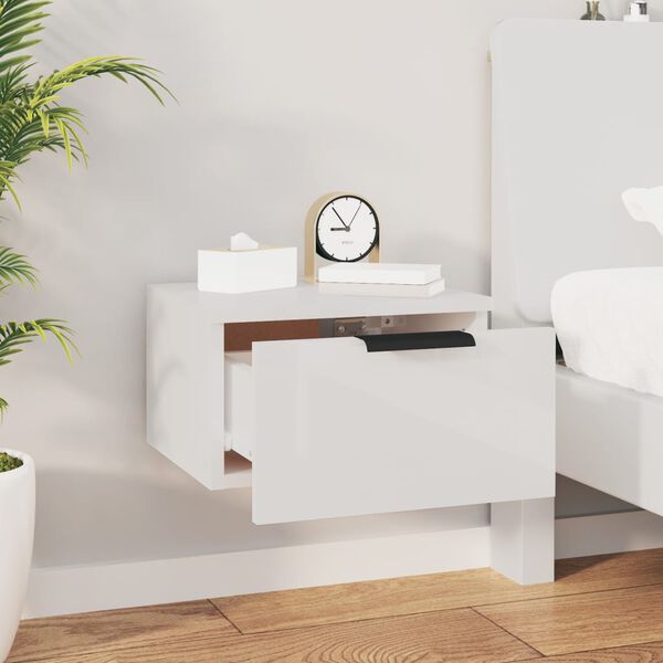 vidaXL Κομοδίνο Επιτοίχιο Γυαλιστερό Λευκό 34x30x20 εκ.