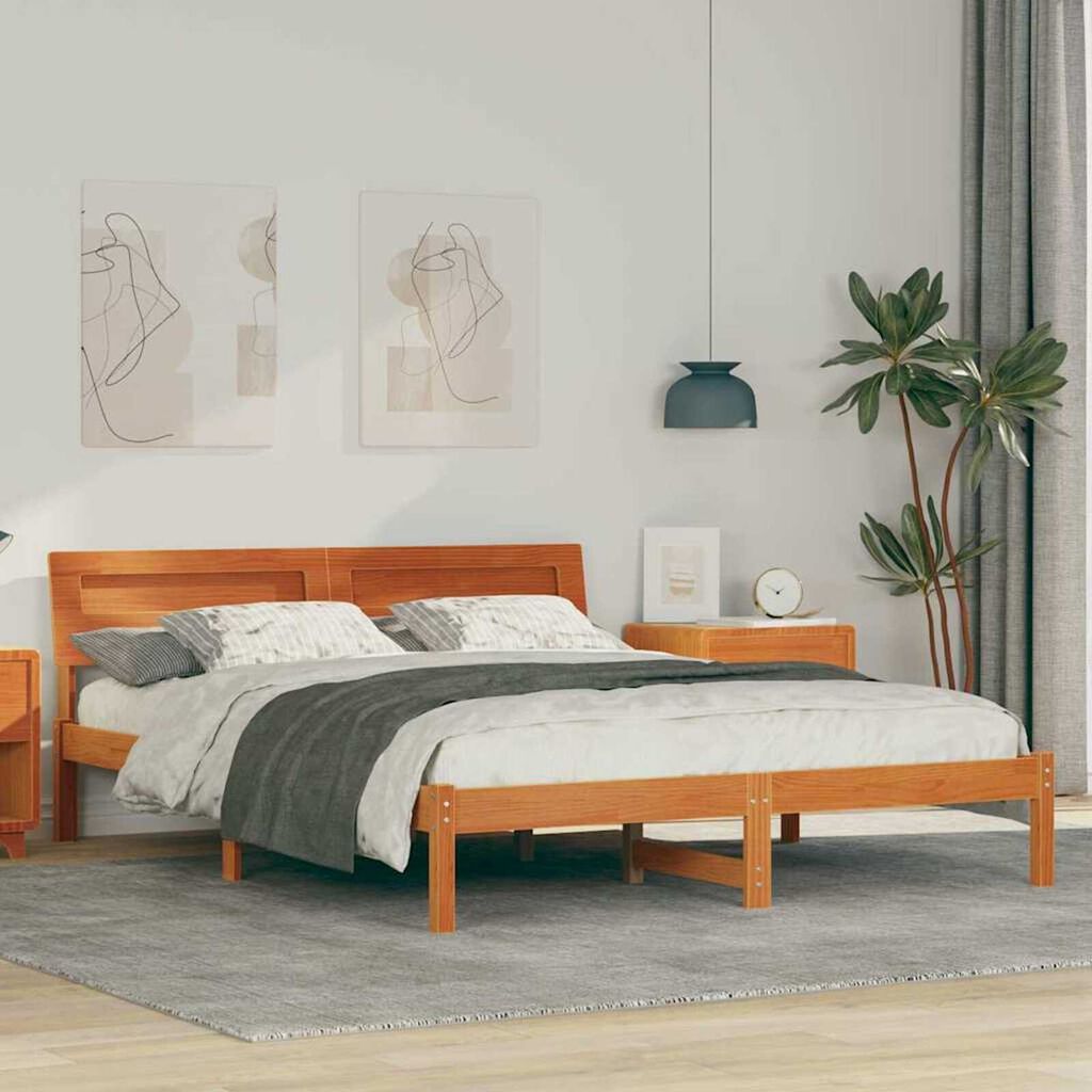 vidaXL Σκελετός Κρεβατιού Καφέ κεριού 160 x 200 cm Μασίφ ξύλο πεύκου