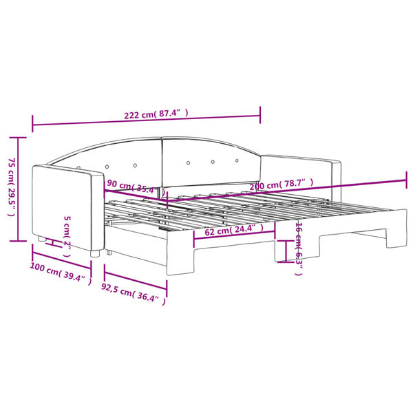 vidaXL Καναπές Κρεβάτι Συρόμενος Ροζ 90x200εκ Βελούδινος