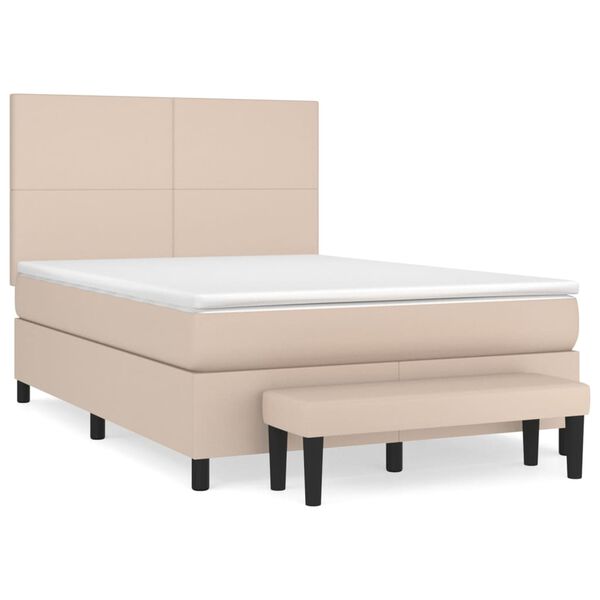 vidaXL Κρεβάτι Boxspring με Στρώμα Καπουτσίνο 140x190εκ.από Συνθ.Δέρμα