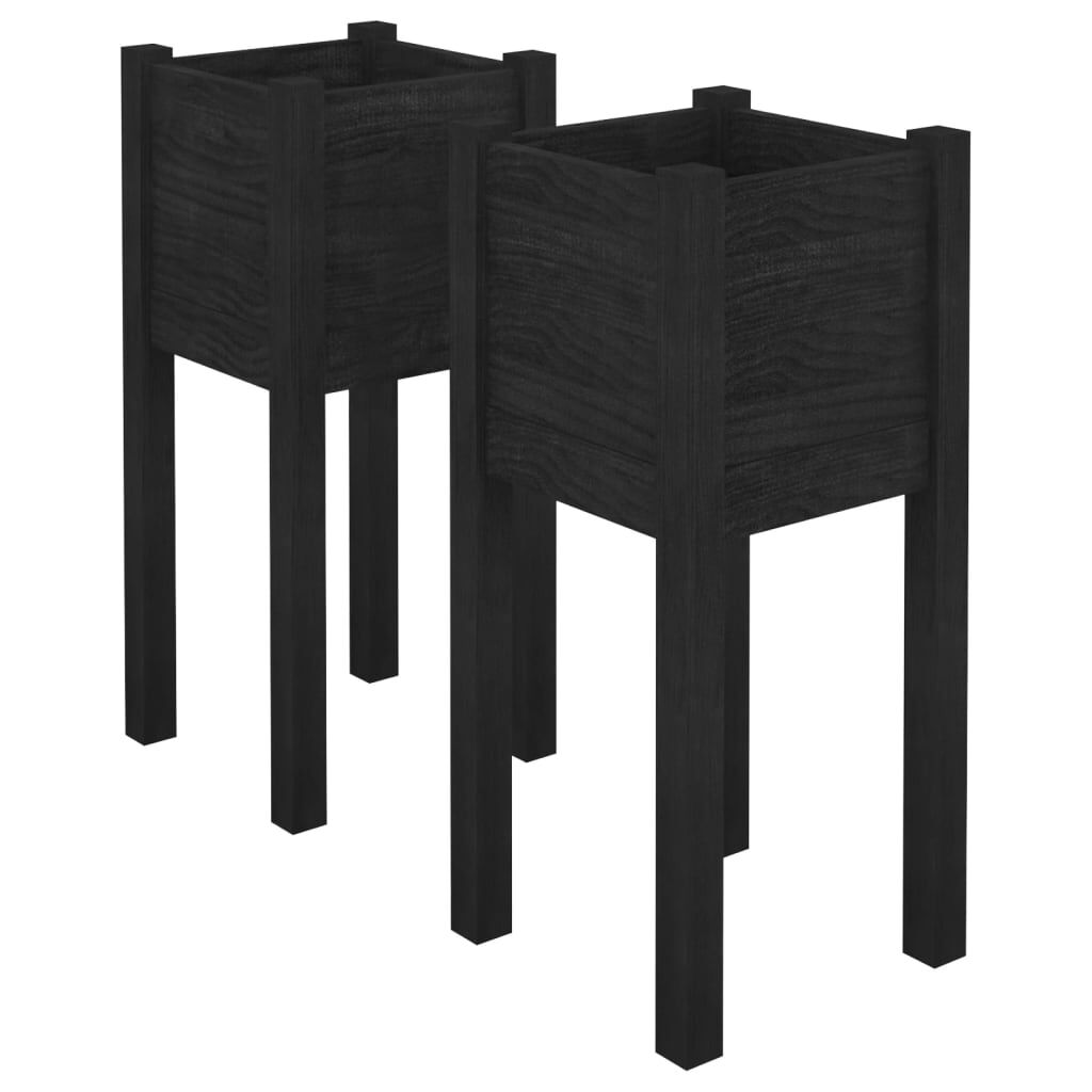 vidaXL Ζαρντινιέρες 2 τεμ. Μαύρες 31 x 31 x 70 εκ. από Μασίφ Πεύκο