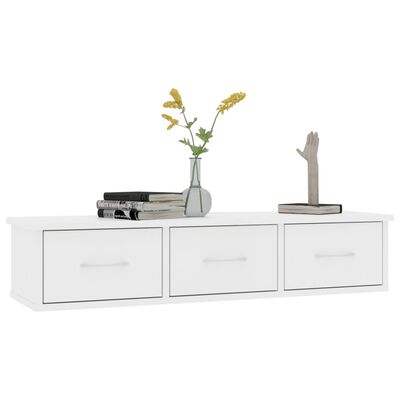 vidaXL Ράφι Τοίχου με Συρτάρια Λευκό 88 x 26 x 18,5 εκ. Μοριοσανίδα