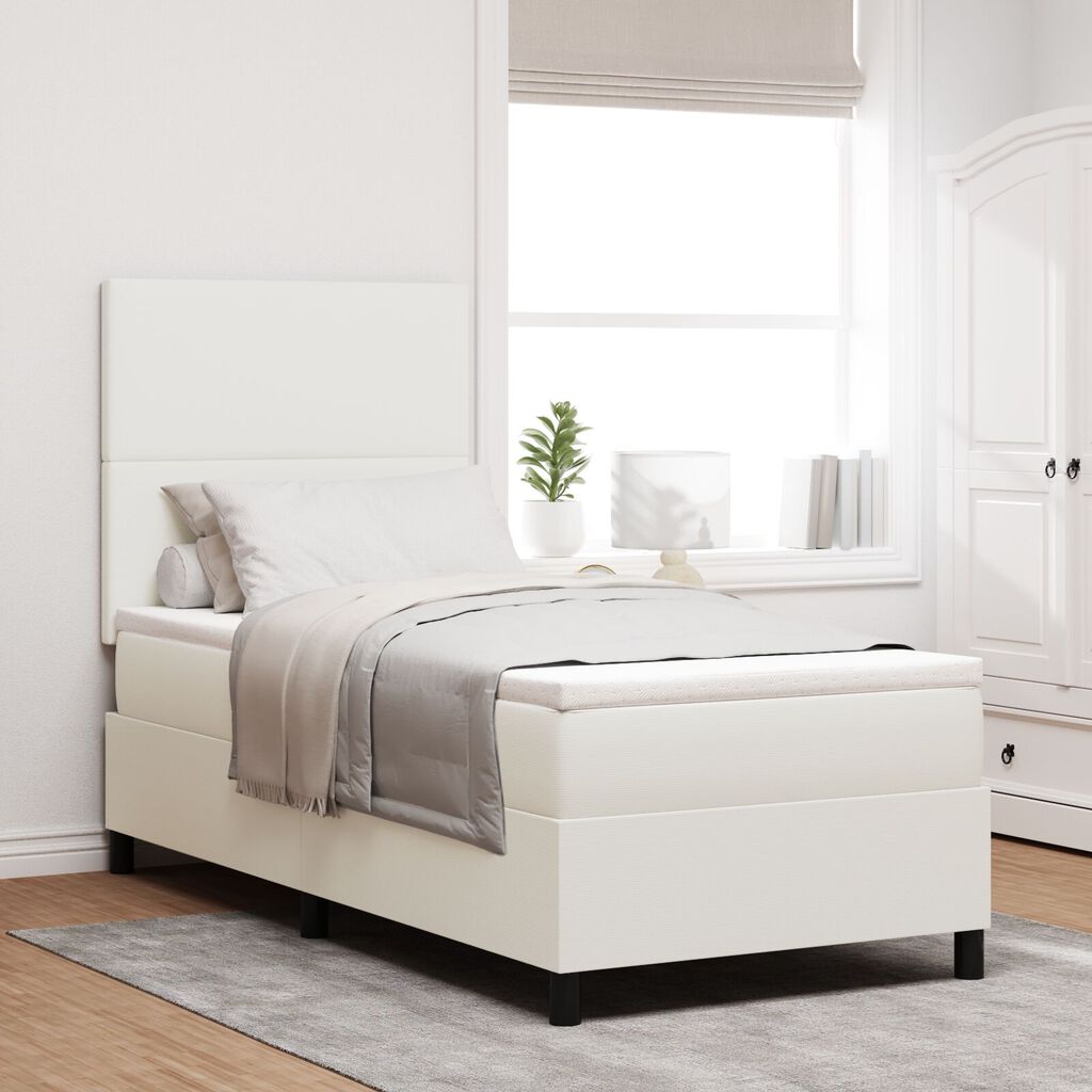 vidaXL Κρεβάτι Box Spring με Στρώμα Κρέμα Μονοκέφαλο Υλικό Βελούδου