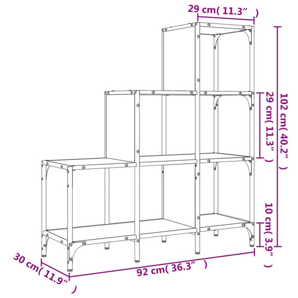 vidaXL Βιβλιοθήκη Γκρι Sonoma 92x30x102 εκ. Επεξεργ. Ξύλο & Μέταλλο