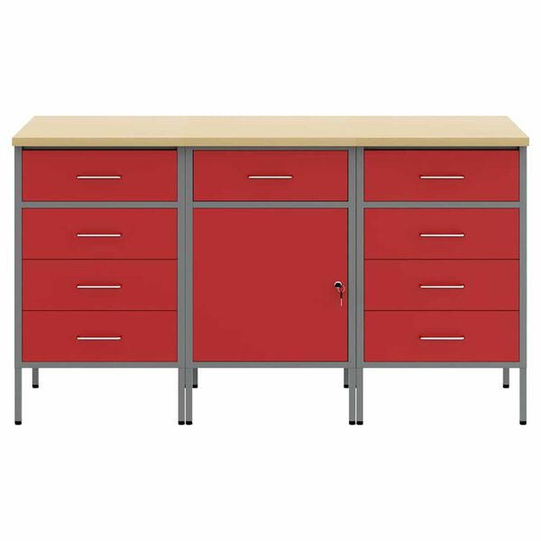 vidaXL Ντουλάπα Εργασίας 3 pcs Κόκκινο και Γκρίζο 150 x 55 x 85 εκ