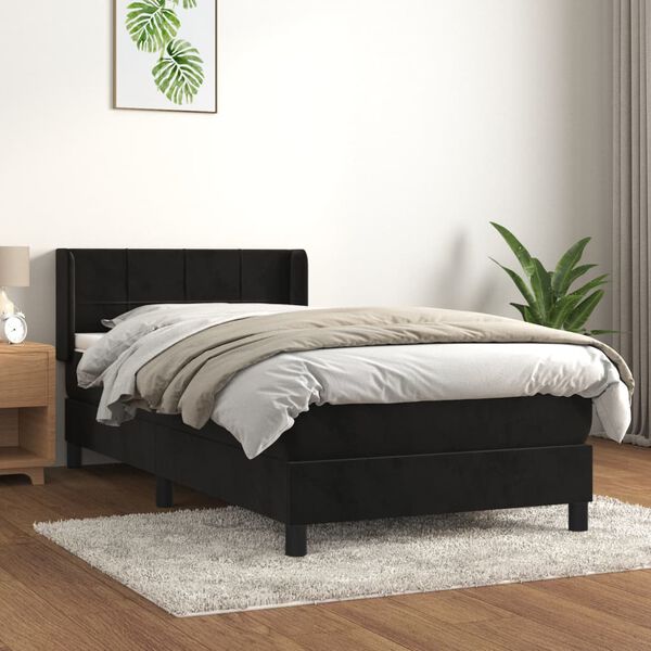 vidaXL Κρεβάτι Boxspring με Στρώμα Μαύρο 100x200 εκ. Βελούδινο