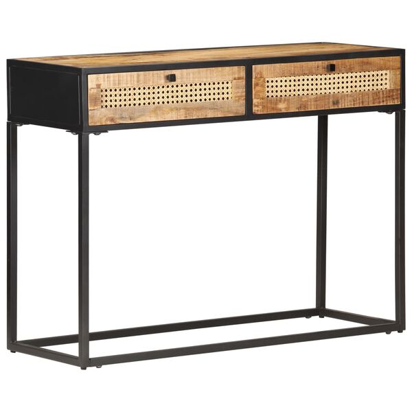 vidaXL Τραπέζι Κονσόλα 100x35x75 εκ Ακατ. Ξύλο Μάνγκο/Φυσικό Καλάμι